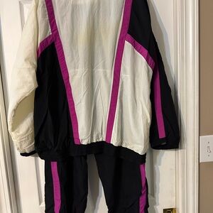 Vintage Izod Cream and Black Nylon Jogging suit. Pristine.